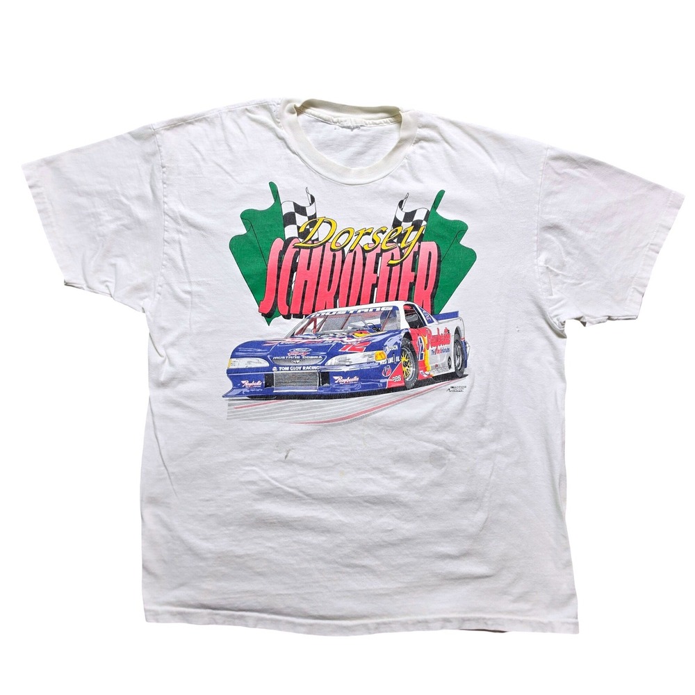 Vintage Dorsey Schroeder Racing T-Shirt Mens XL White Mustang Cobra 90s